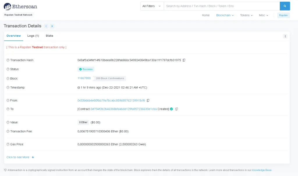 View your contract address on Etherscan MyNFTtranzaction_detail