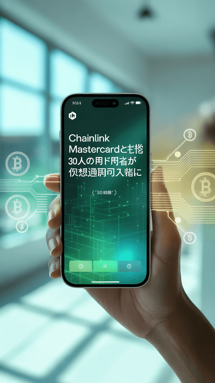 a-photograph-showcasing-a-sleek-modern-s_wfcTZK-FSUiwpst6rlObcQ_lNBVNXY6Tju0C7WwGJ9lQQ ChainlinkとMastercardが提携、30億人のカード利用者が仮想通貨購入可能に
