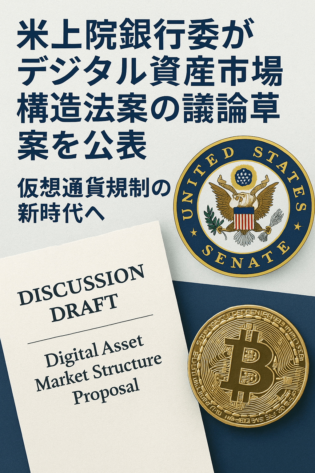 20250724_1120_デジタル資産規制_simple_compose_01k0x3khjeff7as12c46w68yyk 米上院銀行委がデジタル資産市場構造法案の議論草案を公表 ― 仮想通貨規制の新時代へ コンテンツ始まり