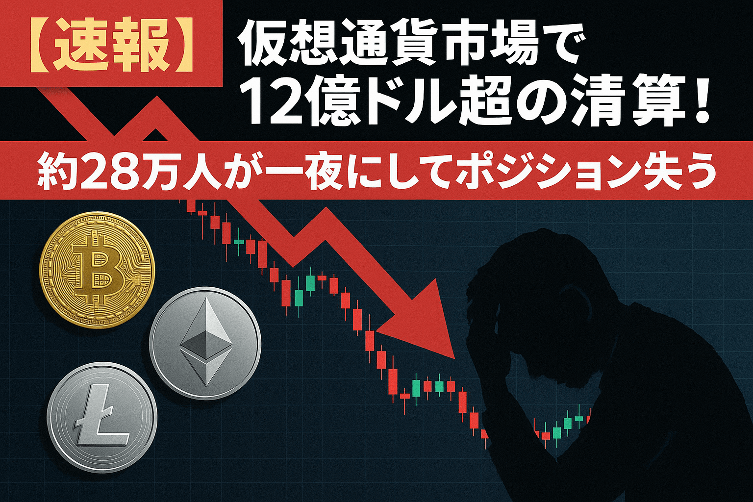【速報】仮想通貨市場で12億ドル超の清算！約28万人が一夜にしてポジション失う
