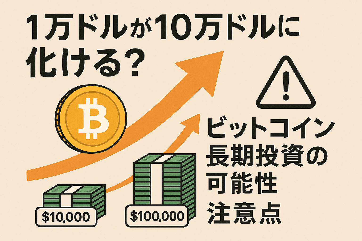 1万ドルが10万ドルに化ける？ビットコイン長期投資の可能性と注意点