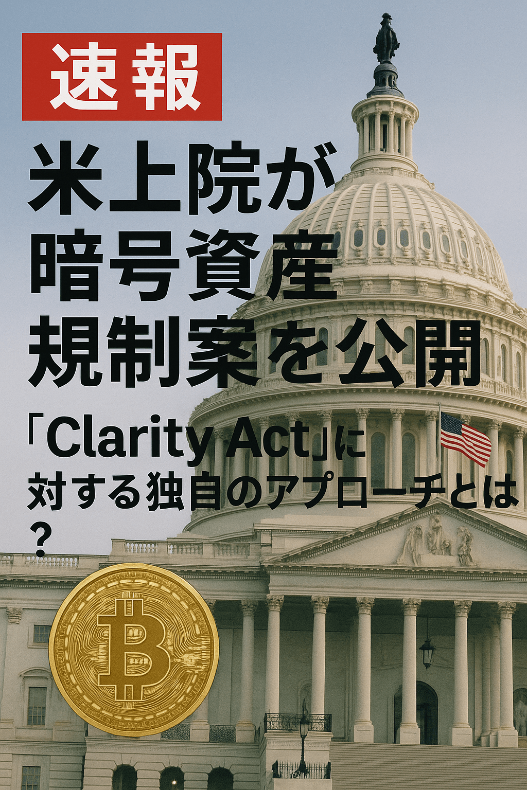 20250728_0642_米上院暗号資産規制案_simple_compose_01k16x96g2e0vrjf55n1my23gf 【速報】米上院が暗号資産規制案を公開:「Clarity Act」に対する独自のアプローチとは? コンテンツ開始