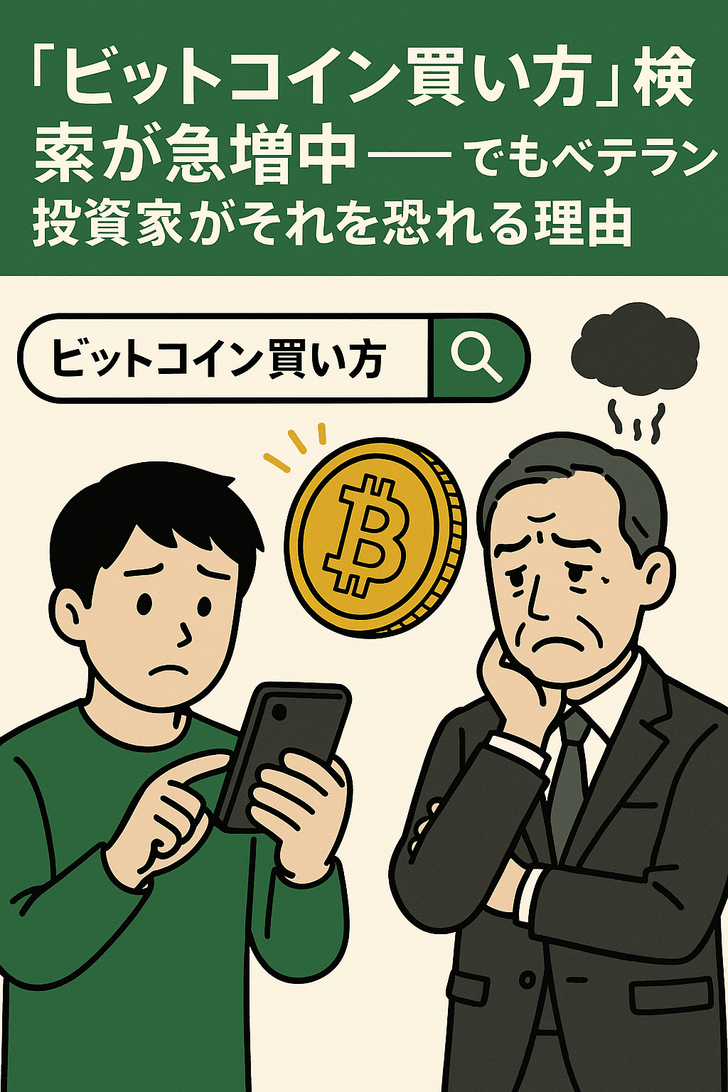 20250730_0537_ビットコイン投資の不安_simple_compose_01k1bybh1rfgcrbf9h3dbjg2ta 「“ビットコイン買い方”検索が急増中——でもベテラン投資家がそれを恐れる理由」 コンテンツ開始