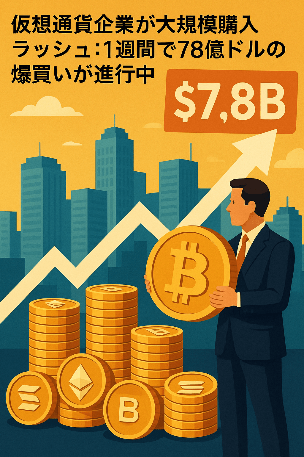 20250803_0825_仮想通貨爆買いラッシュ_simple_compose_01k1phj9x8fa2sd0b49s2wstre 仮想通貨企業が大規模購入ラッシュ:1週間で78億ドルの爆買いが進行中 コンテンツ開始