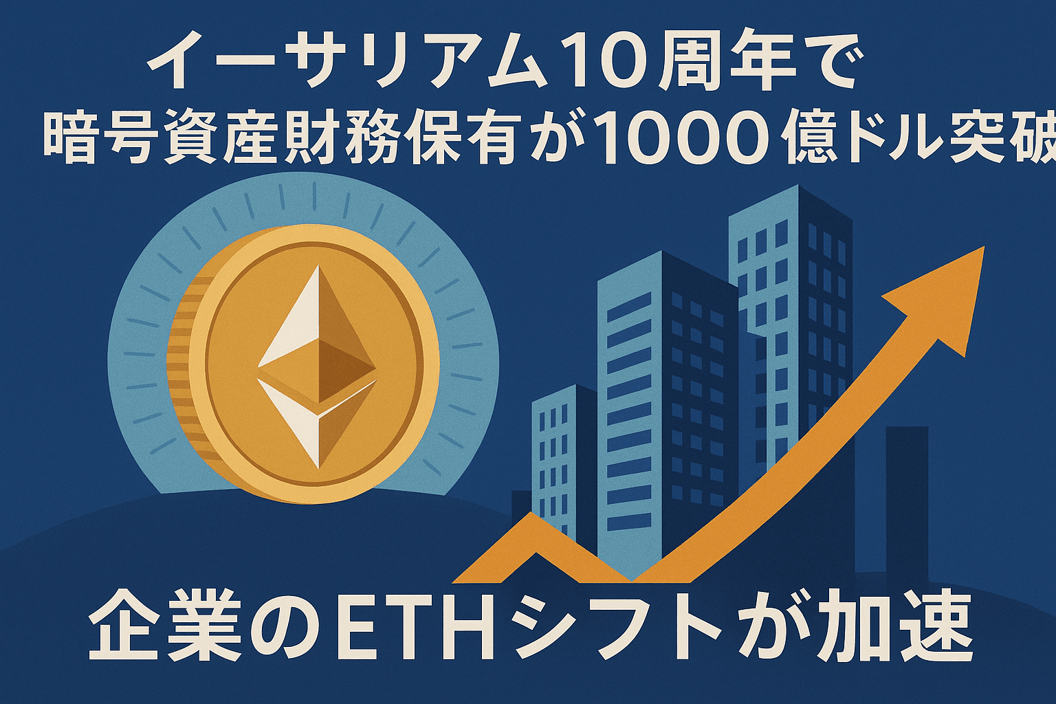 イーサリアム10周年で暗号資産財務保有が1000億ドル突破:企業のETHシフトが加速 🎂 イーサリアム10周年の意義 20250803_1905_ETHシフト加速_simple_compose_01k1qp5tz1ekds5rgt89g6164n イーサリアム10周年で暗号資産財務保有が1000億ドル突破:企業のETHシフトが加速 🎂 イーサリアム10周年の意義