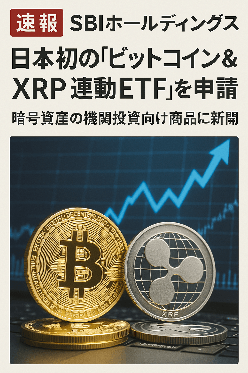 20250807_0732_SBIの暗号資産ETF申請_simple_compose_01k20r4tz5e59t5v1wtf5tmc7r 【速報】SBIホールディングスが日本初の「ビットコイン&XRP連動ETF」を申請──暗号資産の機関投資向け商品に新展開 コンテンツ開始