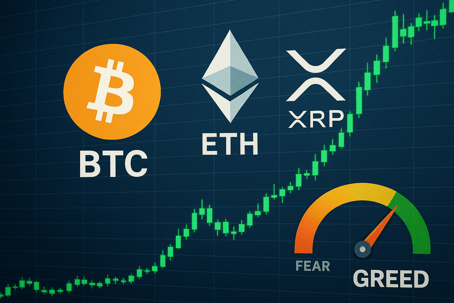 ビットコイン、イーサ、XRPが価格上昇──市場心理は「強欲」モードに転換