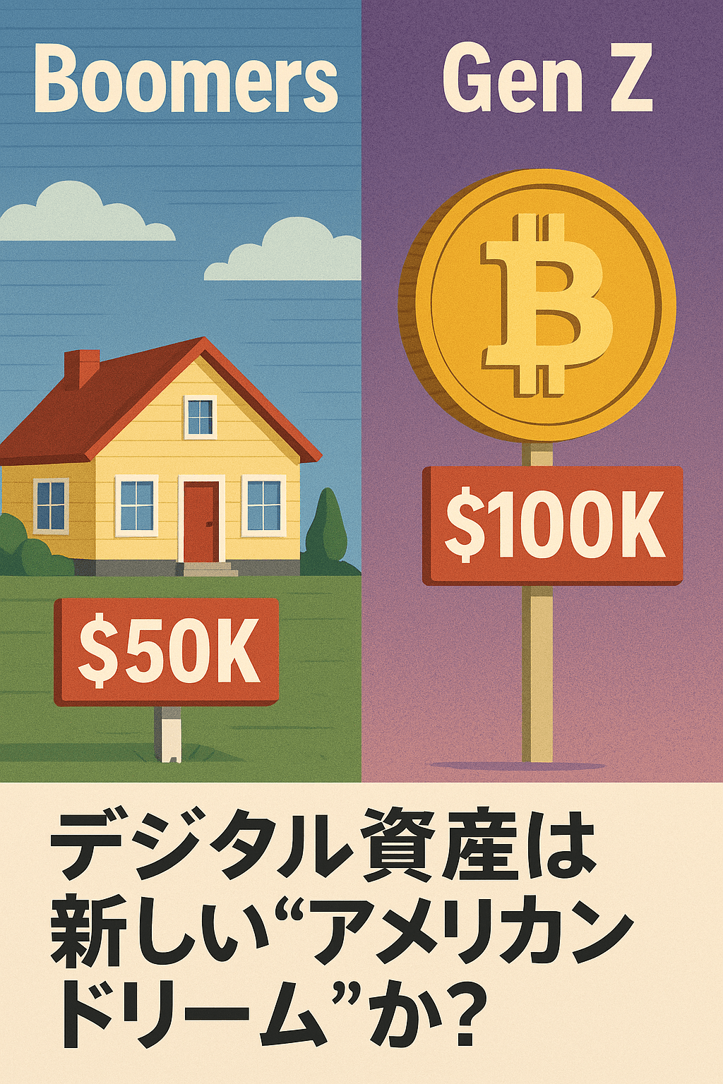 Boomersは5万ドルの家、Z世代は10万ドルのビットコイン──デジタル資産は新しいアメリカンドリームか?