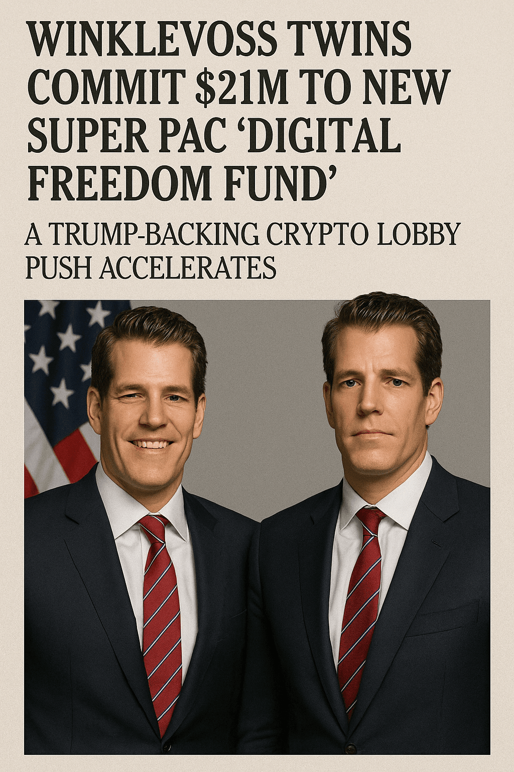 ウィンクルボス兄弟、新スーパーPAC「Digital Freedom Fund」に2,100万ドル投入 ― トランプ支持の仮想通貨ロビー活動を加速