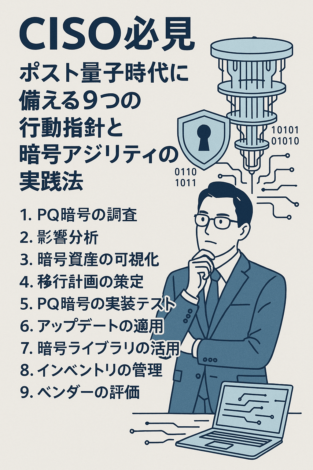 20250822_0840_ポスト量子時代の行動指針_simple_compose_01k37fz4hgesg854tqmdjj1w7f CISO必見:ポスト量子時代に備える9つの行動指針と暗号アジリティの実践法 コンテンツ開始