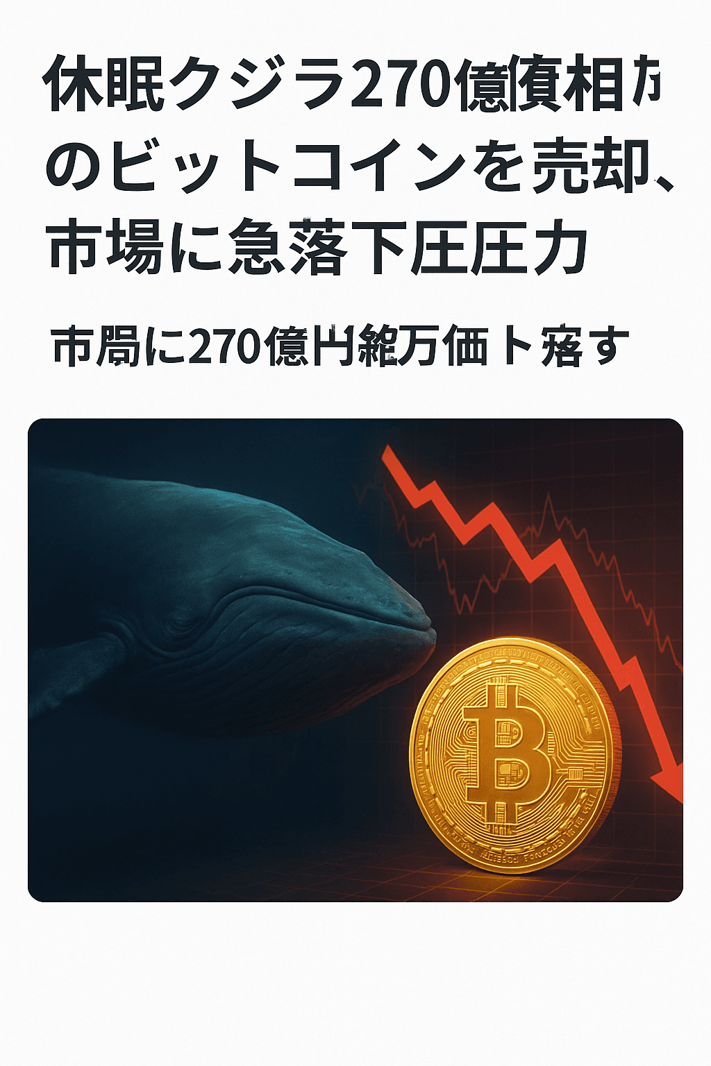 20250826_0812_休眠クジラのビットコイン売却_simple_compose_01k3hr0141fe8ahqp7sefvbyvd まとめ記事:休眠クジラが270億ドル相当のビットコインを売却、市場に急落圧力 コンテンツ開始