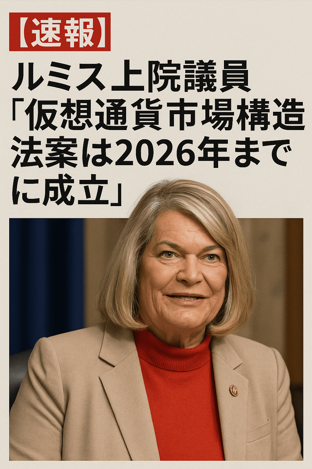 【速報】ルミス上院議員「仮想通貨市場構造法案は2026年までに成立」