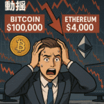 仮想通貨市場、フラッシュクラッシュで動揺、ビットコイン10万ドル・イーサリアム4,000ドルへの下落警戒