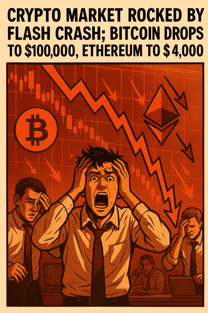 仮想通貨市場、フラッシュクラッシュで動揺、ビットコイン10万ドル・イーサリアム4,000ドルへの下落警戒 コンテンツ開始