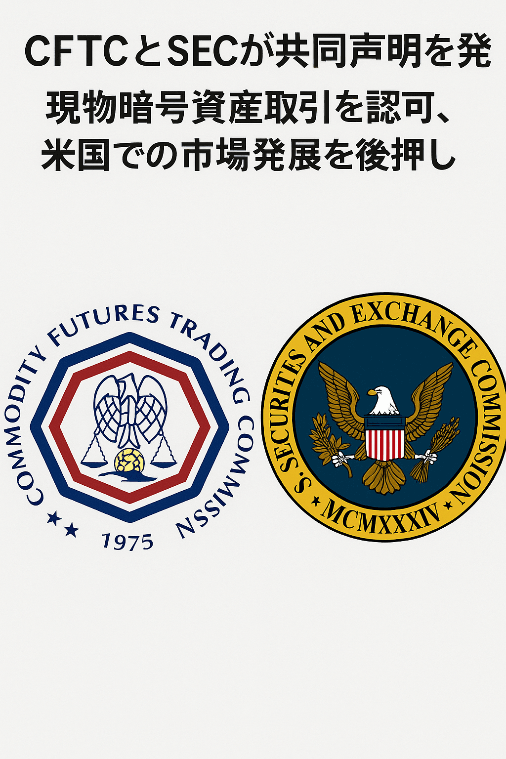 20250904_0635_共同暗号資産声明_simple_compose_01k48qz8bredeb4zxtra59yscx CFTCとSECが共同声明を発表:現物暗号資産取引を認可、米国での市場発展を後押し コンテンツ開始