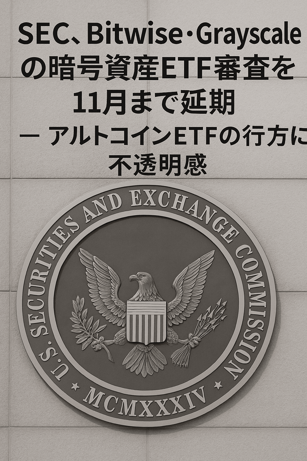 SEC、Bitwise・Grayscaleの暗号資産ETF審査を11月まで延期 ― アルトコインETFの行方に不透明感
