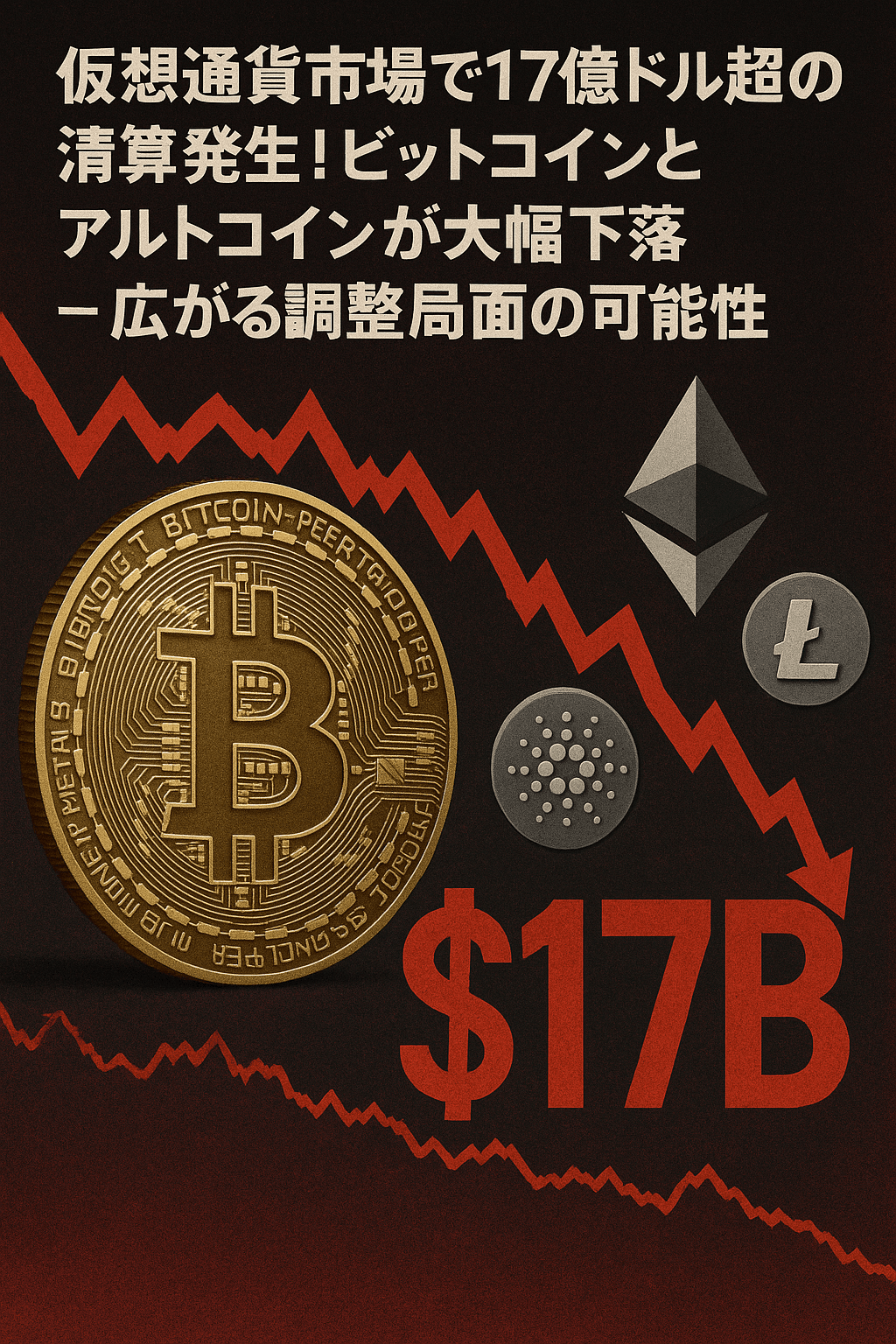仮想通貨市場で17億ドル超の清算発生!ビットコインとアルトコインが大幅下落 – 広がる調整局面の可能性