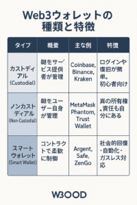 20251009_0901_Web3ウォレットの種類_simple_compose_01k734a11qfve8r32a9ebqzjxd Web3ウォレットの種類と特徴