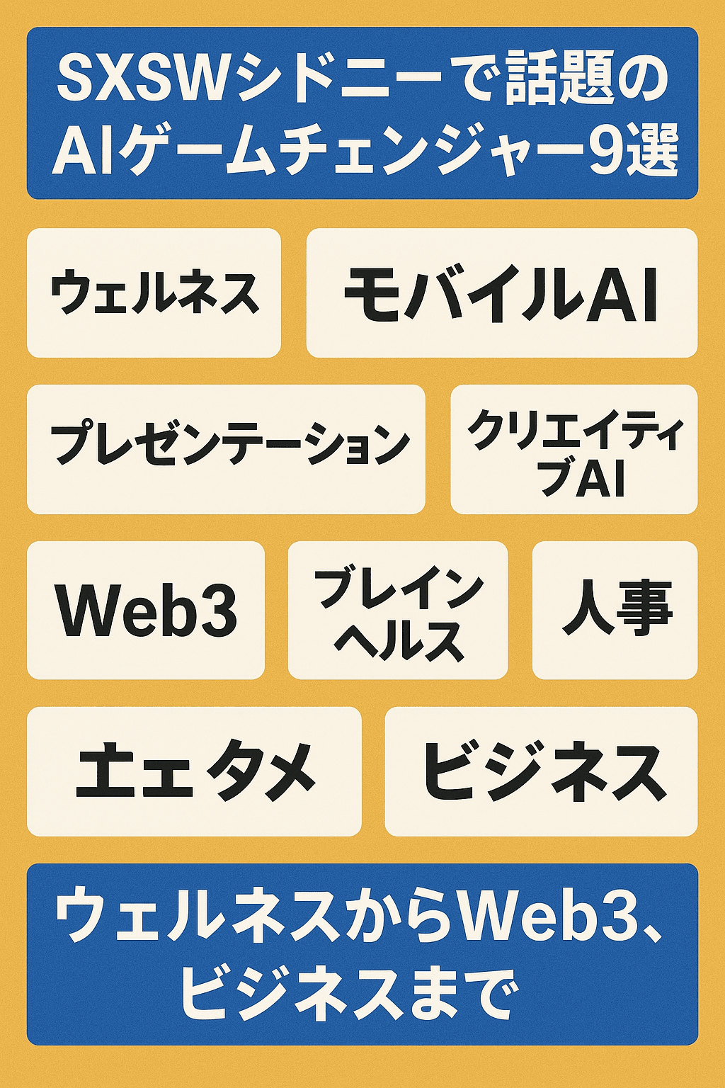 20251019_1442_SXSW革新的AIゲームチェンジャー_simple_compose_01k7xfskdqfmjbynb431njw5ze SXSWシドニーで話題のAIゲームチェンジャー9選:ウェルネスからWeb3、ビジネスまで