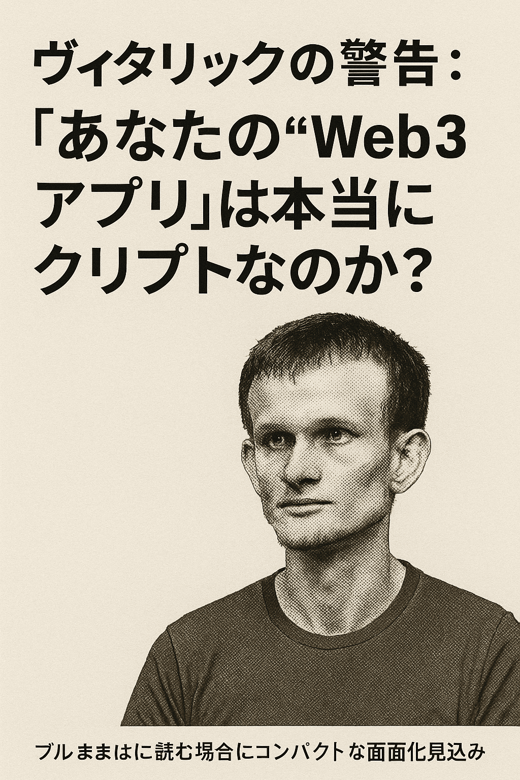 20251121_1700_ヴィタリックの警告_simple_compose_01kajpp38qf59vxje3hd8rrpyf まとめ:『ヴィタリックの警告:あなたの“Web3アプリ”は本当にクリプトなのか?』 コンテンツ開始