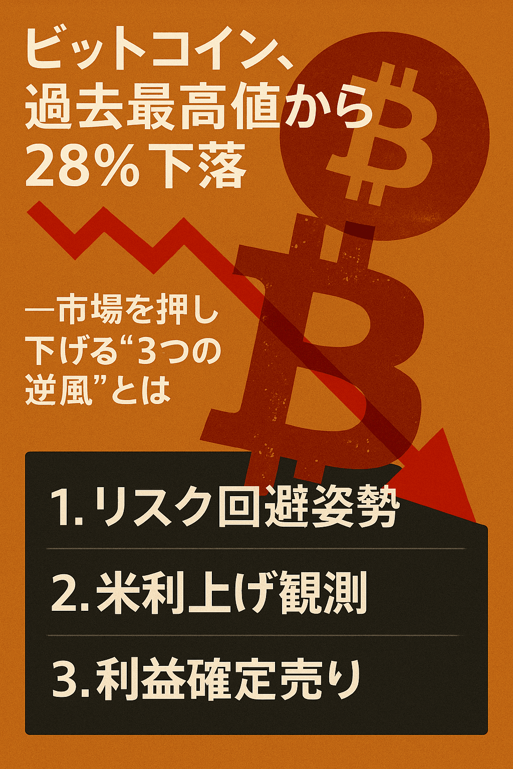 ビットコイン、過去最高値から28%下落──市場を押し下げる“3つの逆風”とは