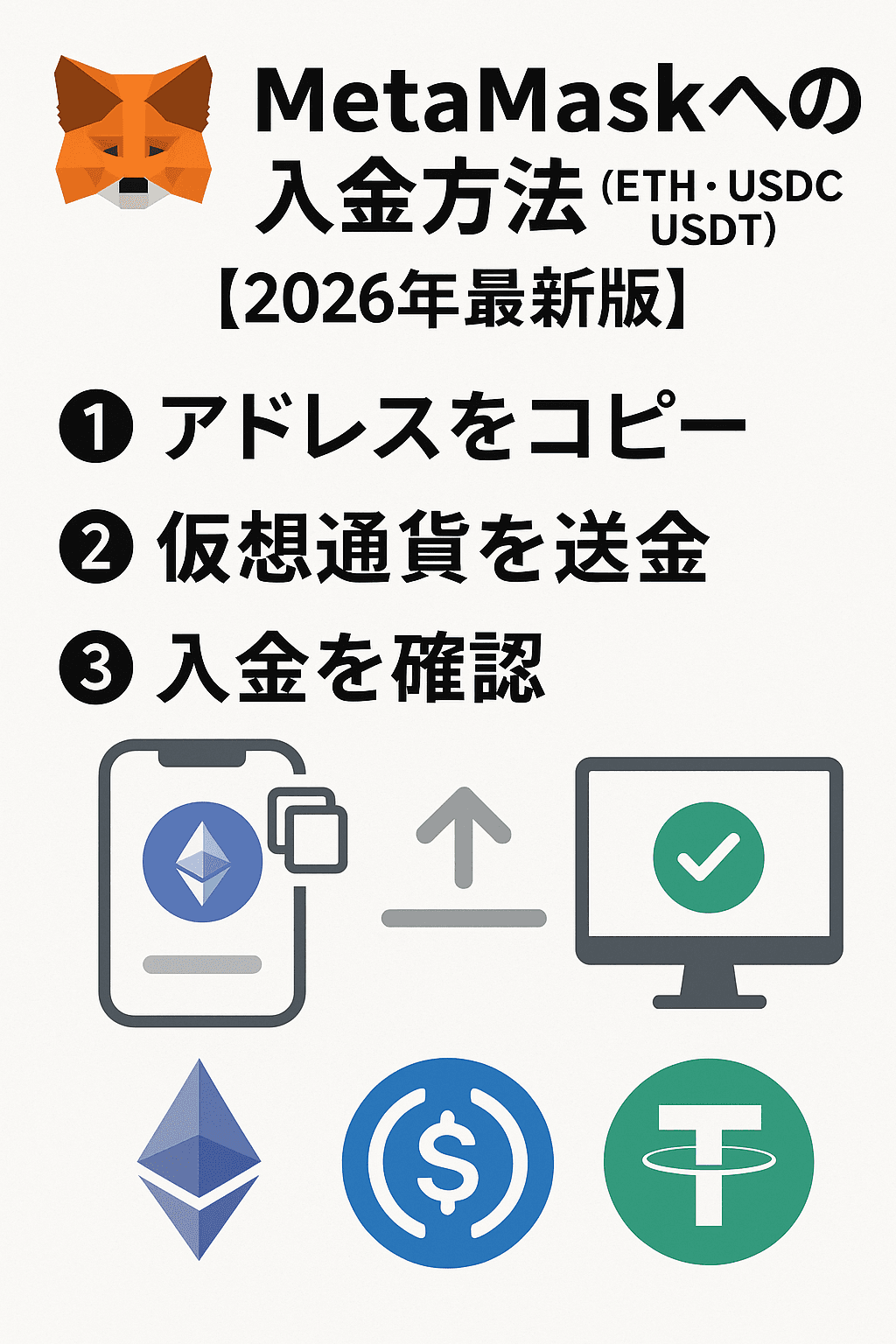 METAMASK(メタマスク) への入金方法(ETH・USDC・USDT・その他暗号資産)【2026年最新版】