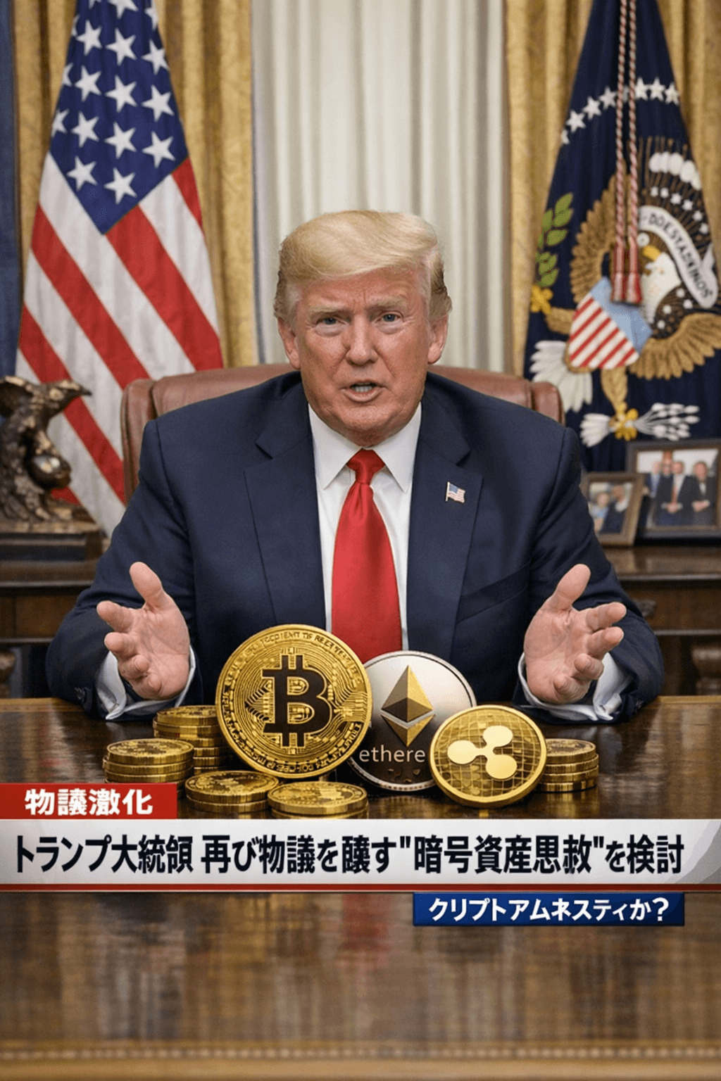 20251217_1246_暗号資産恩赦の検討_simple_compose_01kcn6j3rvesh9mzpaqpah3dya トランプ大統領、再び物議を醸す「暗号資産恩赦」を検討 コンテンツ開始