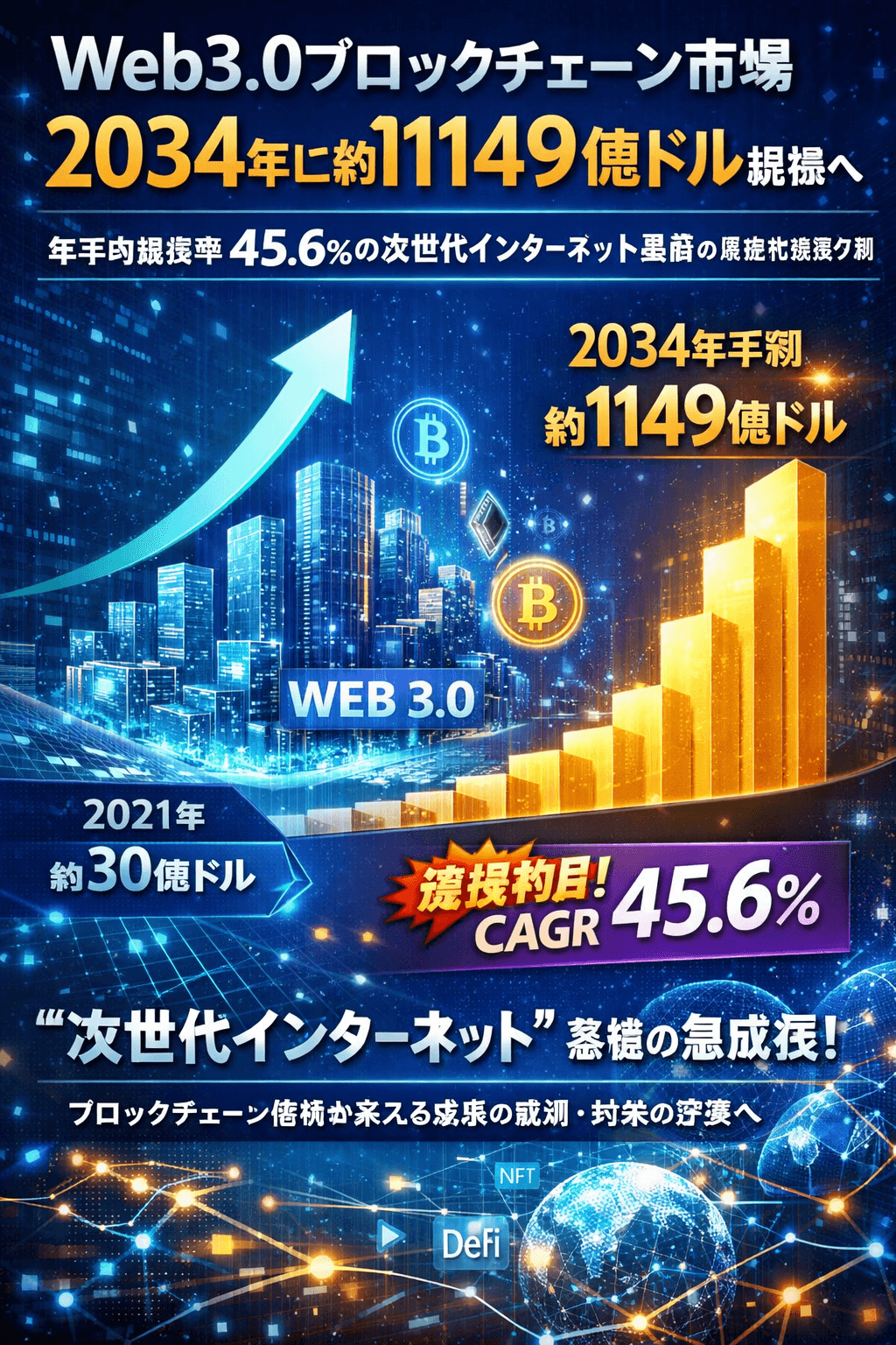 Web3.0ブロックチェーン市場、2034年に約1149億ドル規模へ