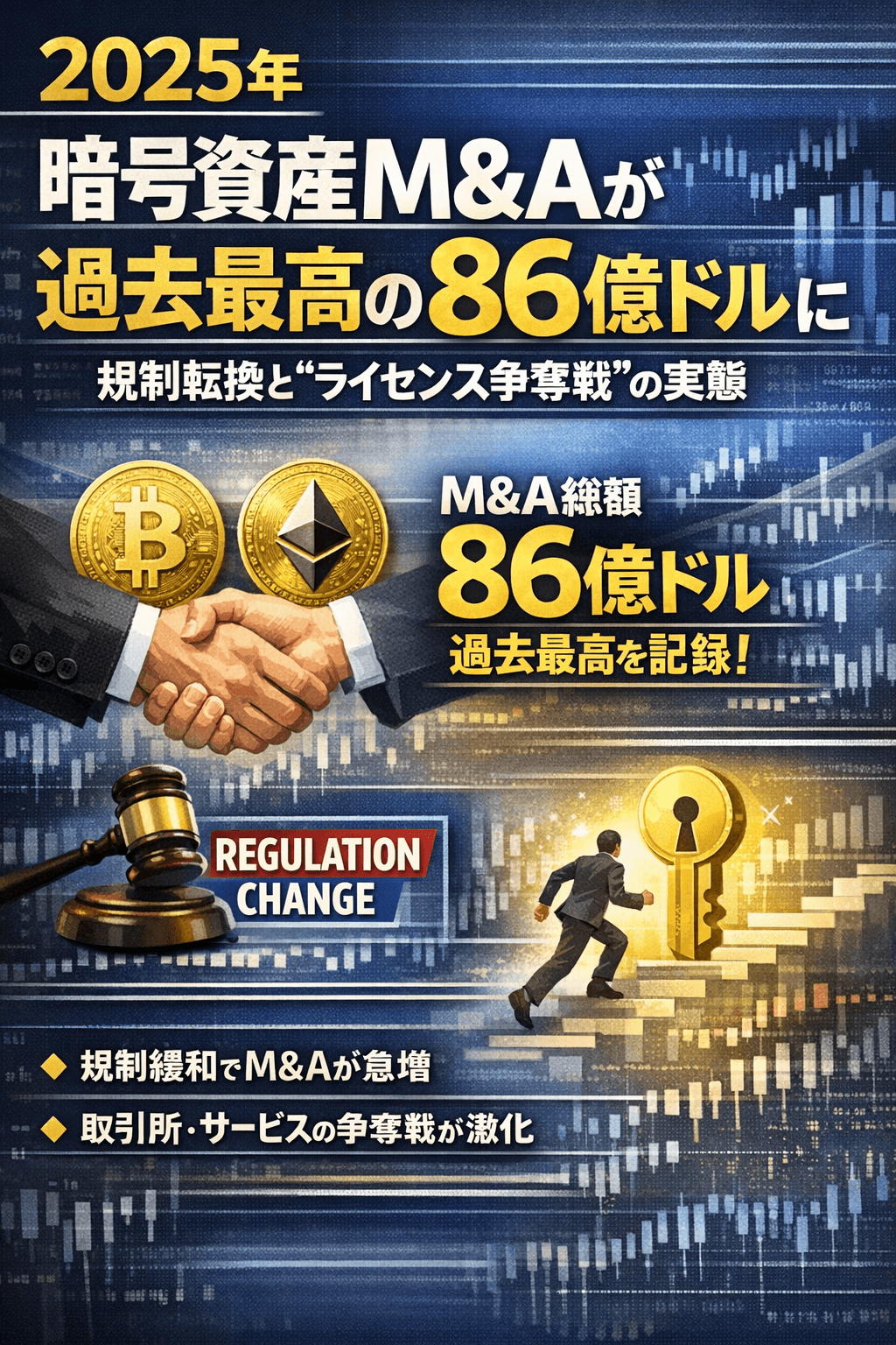 2025年、暗号資産M&Aが過去最高の86億ドルに｜規制転換とライセンス争奪戦の実態