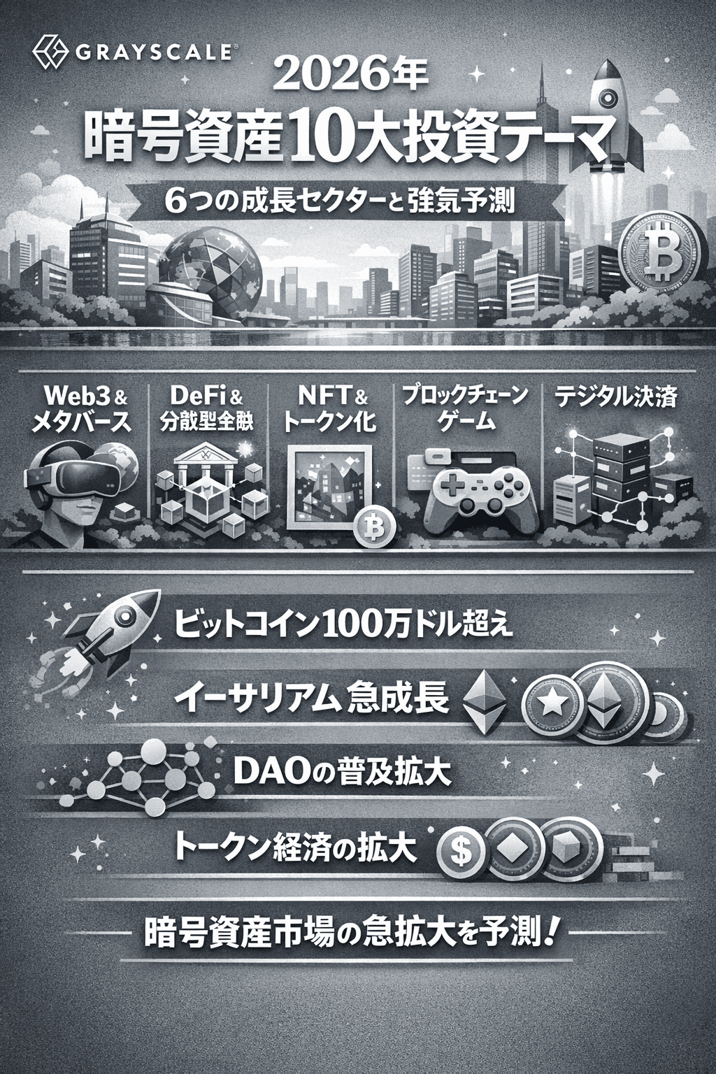 Grayscaleが示す2026年暗号資産10大投資テーマ｜6つの成長セクターと強気予測