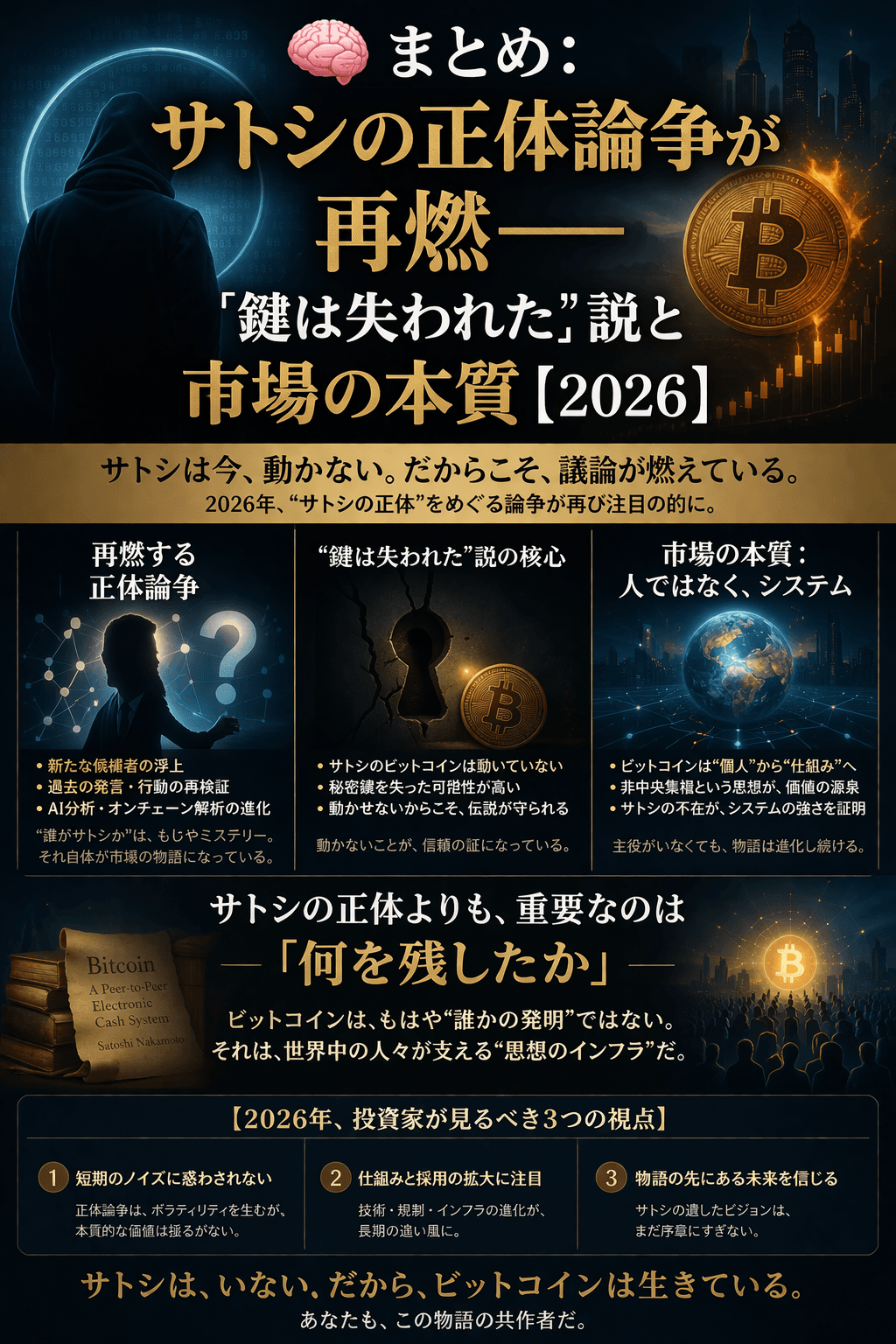 🧠まとめ：サトシの正体論争が再燃──“鍵は失われた”説と市場の本質【2026】
