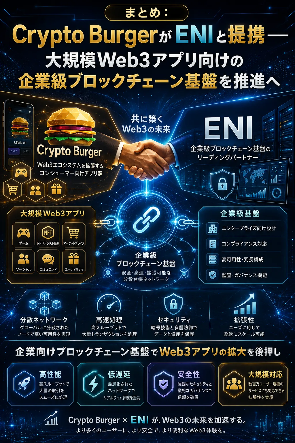まとめ:Crypto BurgerがENIと提携──大規模Web3アプリ向けの企業級ブロックチェーン基盤を推進へ