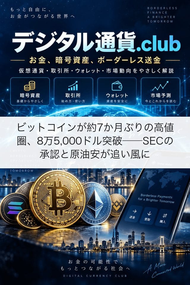 ビットコインが約7か月ぶりの高値圏、8万5,000ドル突破──SECの承認と原油安が追い風に