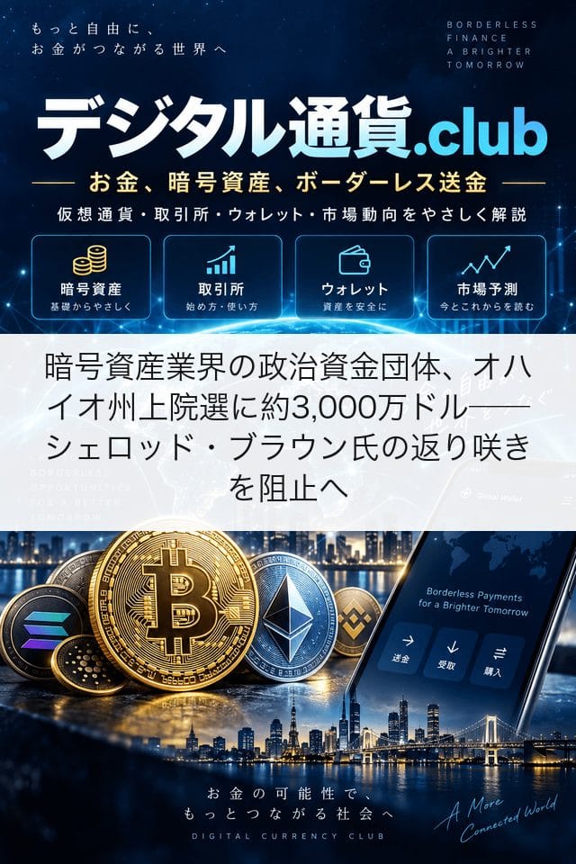 暗号資産業界の政治資金団体、オハイオ州上院選に約3,000万ドル──シェロッド・ブラウン氏の返り咲きを阻止へ